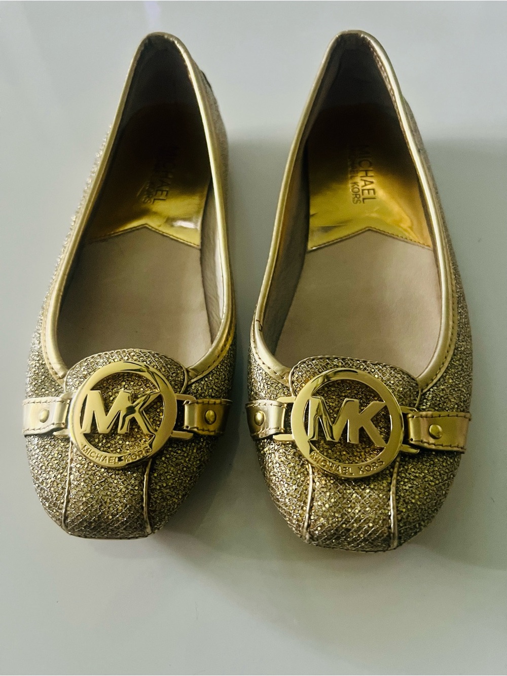 Michael Kors Sparkling Gold MK Logo Ballet Flats
